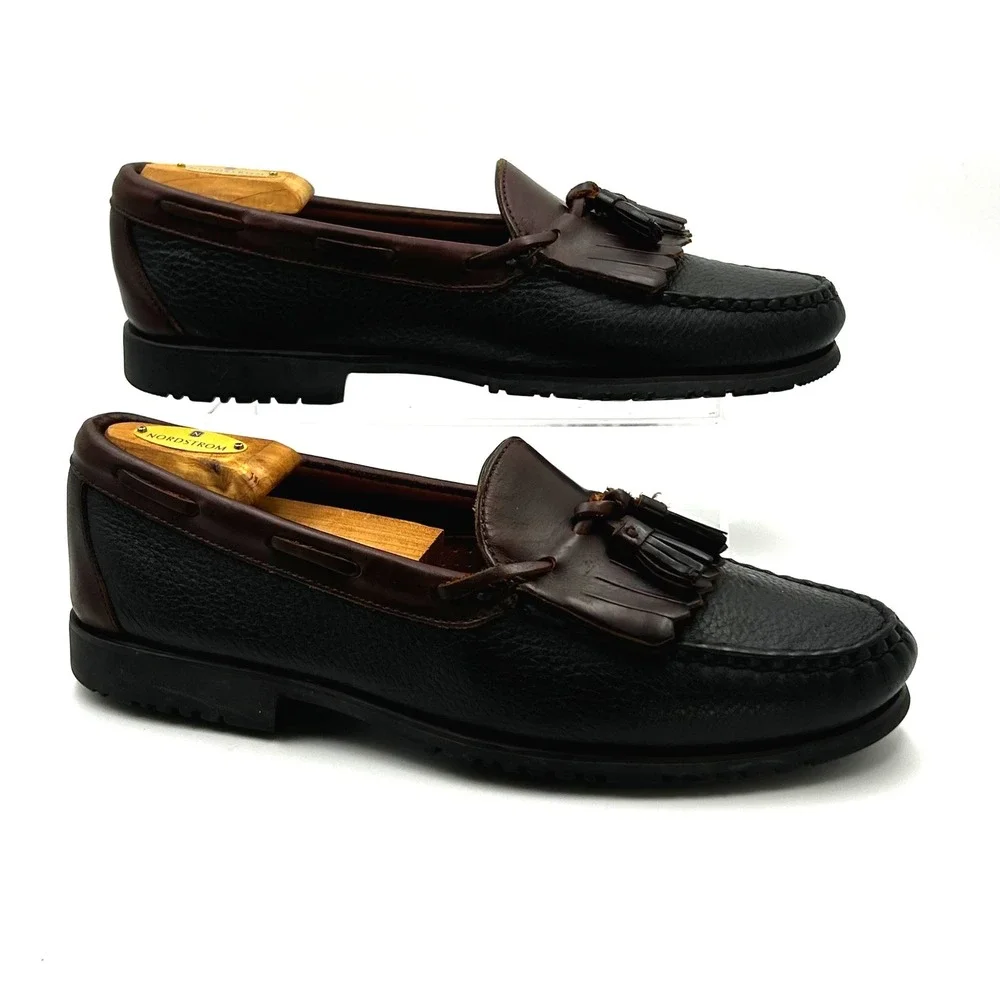 Allen Edmonds Nashua Loafers 9.5 Black Brown Tassel Kiltie Pebble Grain Preppy‎